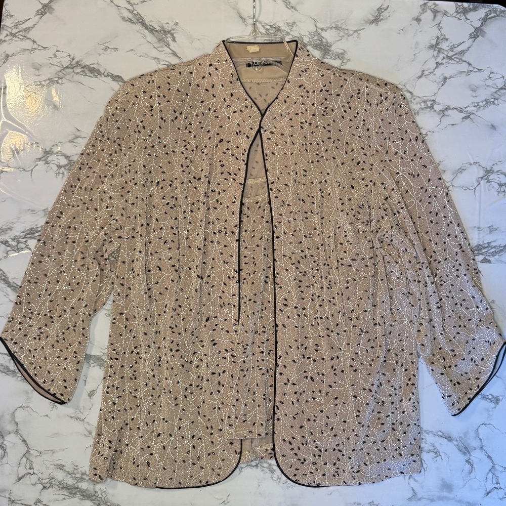 Onyx Nite Beige and Black Sparkly Patterned Jacket & Top Combo